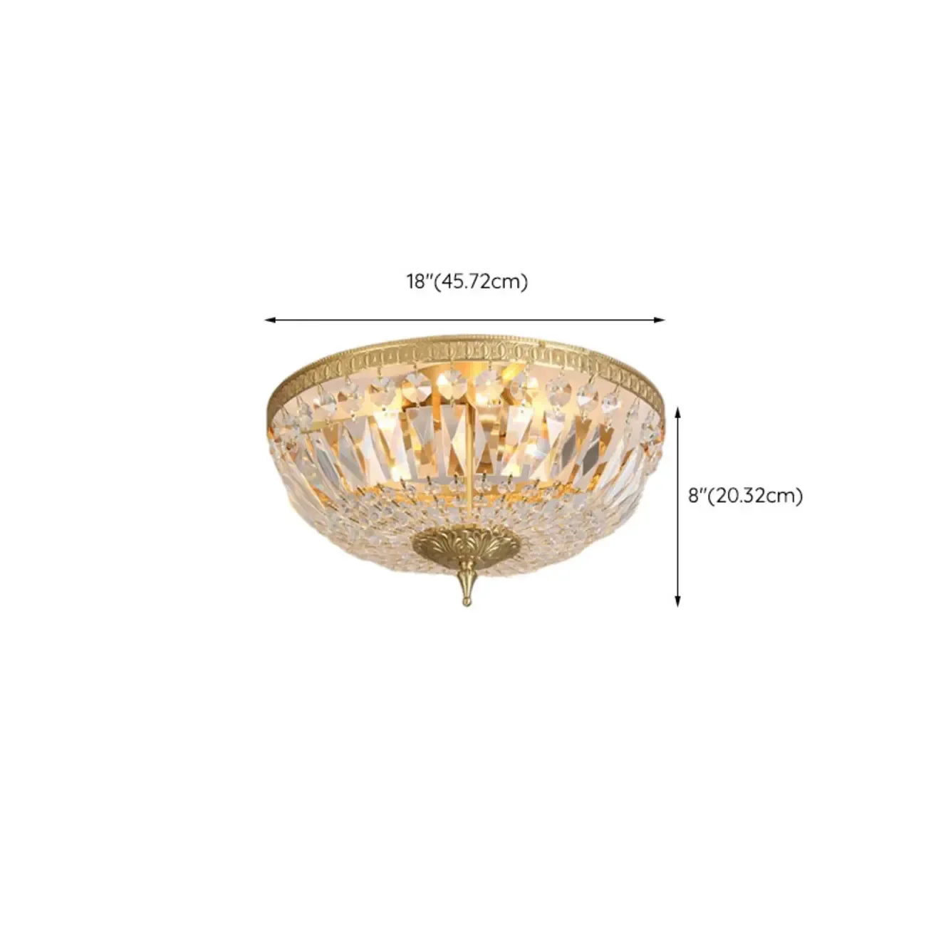 European Classical Crystal Brass Drum Flush Ceiling Light
