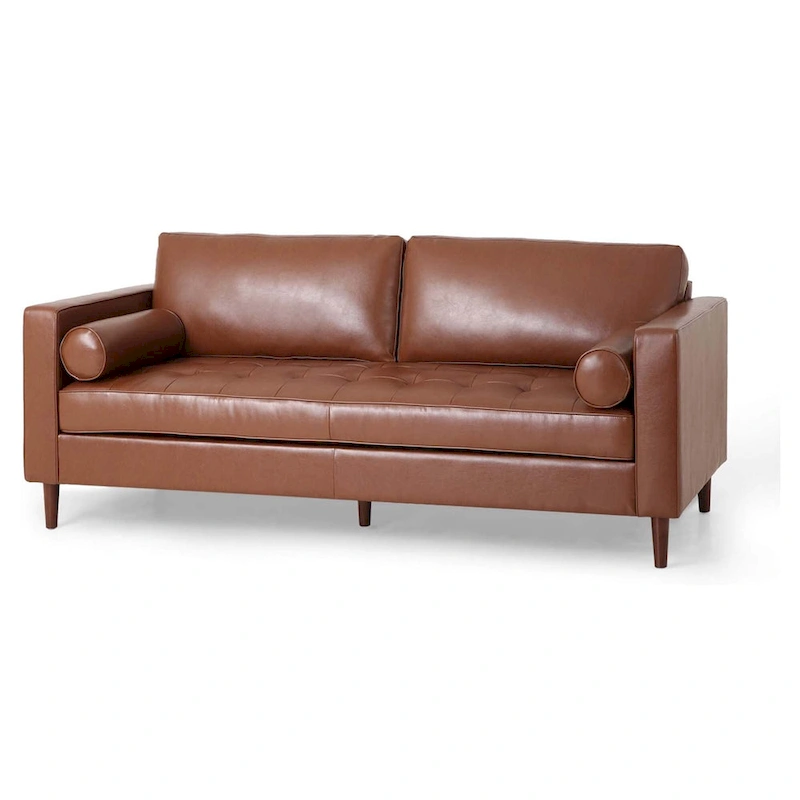 Modern 82.25 Faux Leather 3-Seater Sofa with Wood Legs