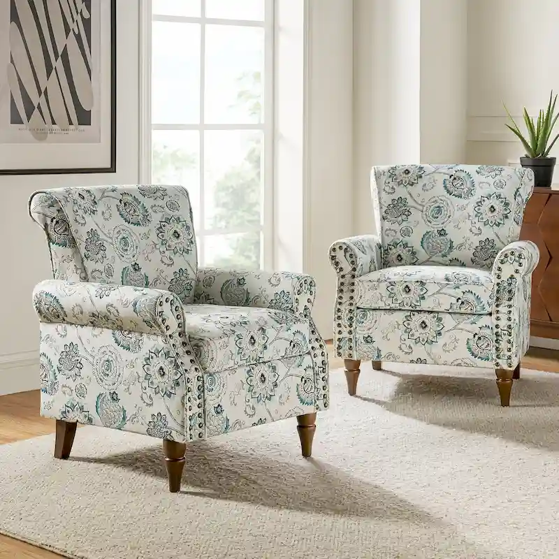 Nyctelius Traditional Polyester Accent Arm Chair with Pattern and Nailhead Trim Set of 2 by HULALA HOME