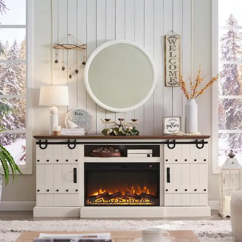 Farmhouse Fireplace TV Stand, Entertainment Center, Media Console