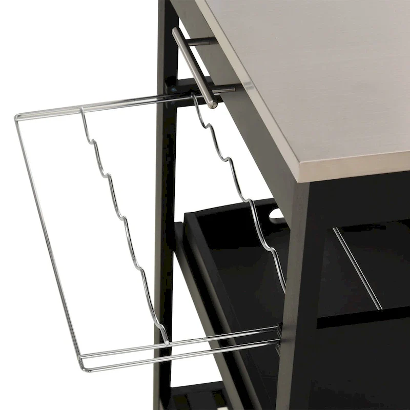 Kitchen island Cart Rolling Trolley Utility Serving Cart with Stainless Steel Tabletop, Wine Rack & Drawer