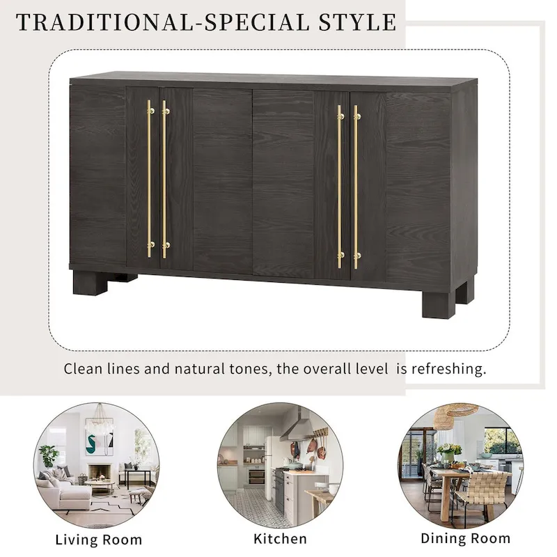 Wood Traditional Style Sideboard with Adjustable Shelves