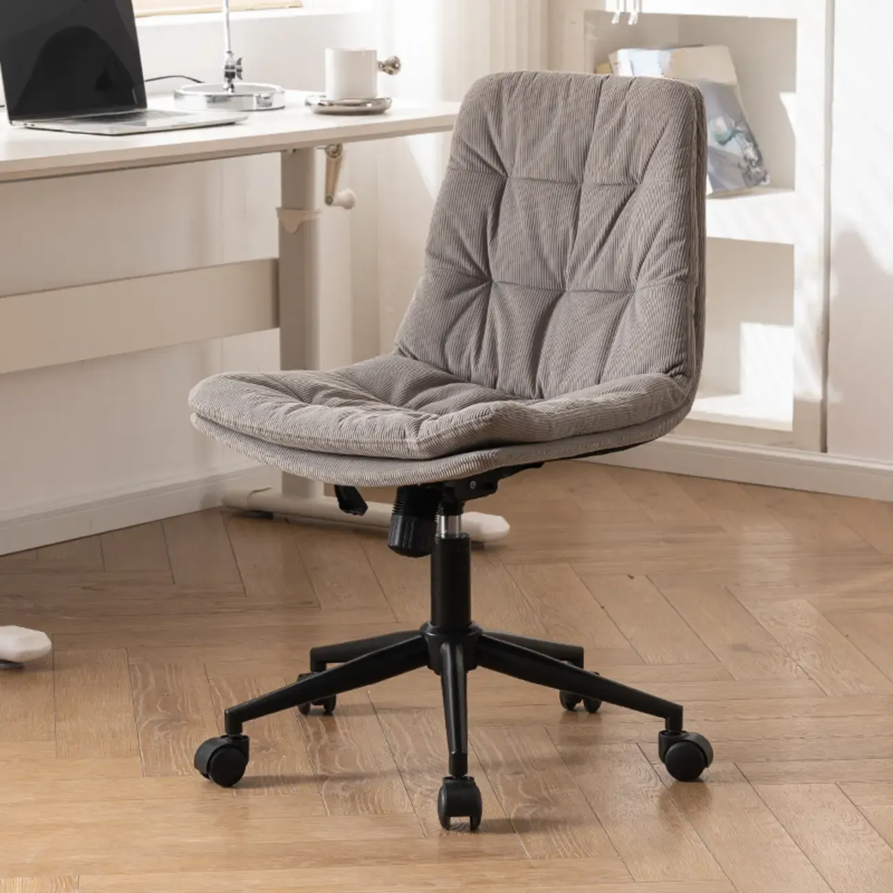 Modern Beige Leathaire Adjustable Swivel Office Chair