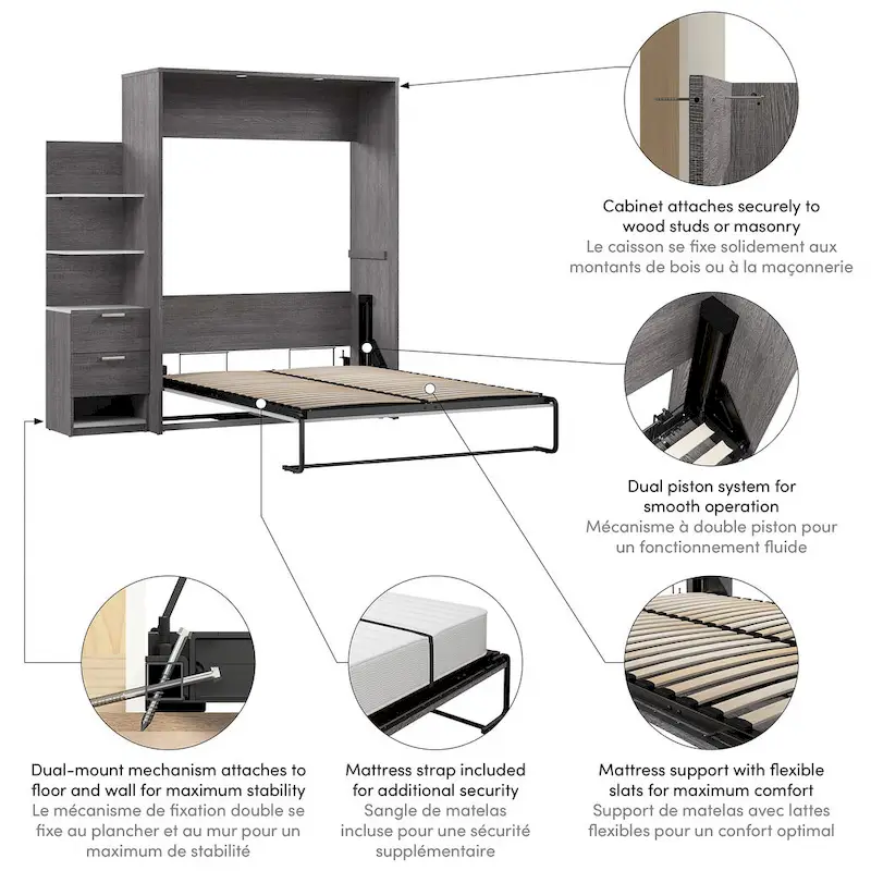 Cielo Queen Murphy Bed with Floating Shelves by Bestar
