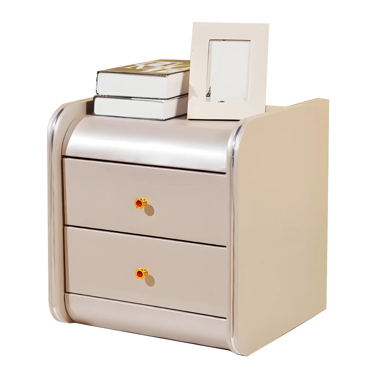Stylish Narrow Faux Leather Bedside Table with 2 Drawers