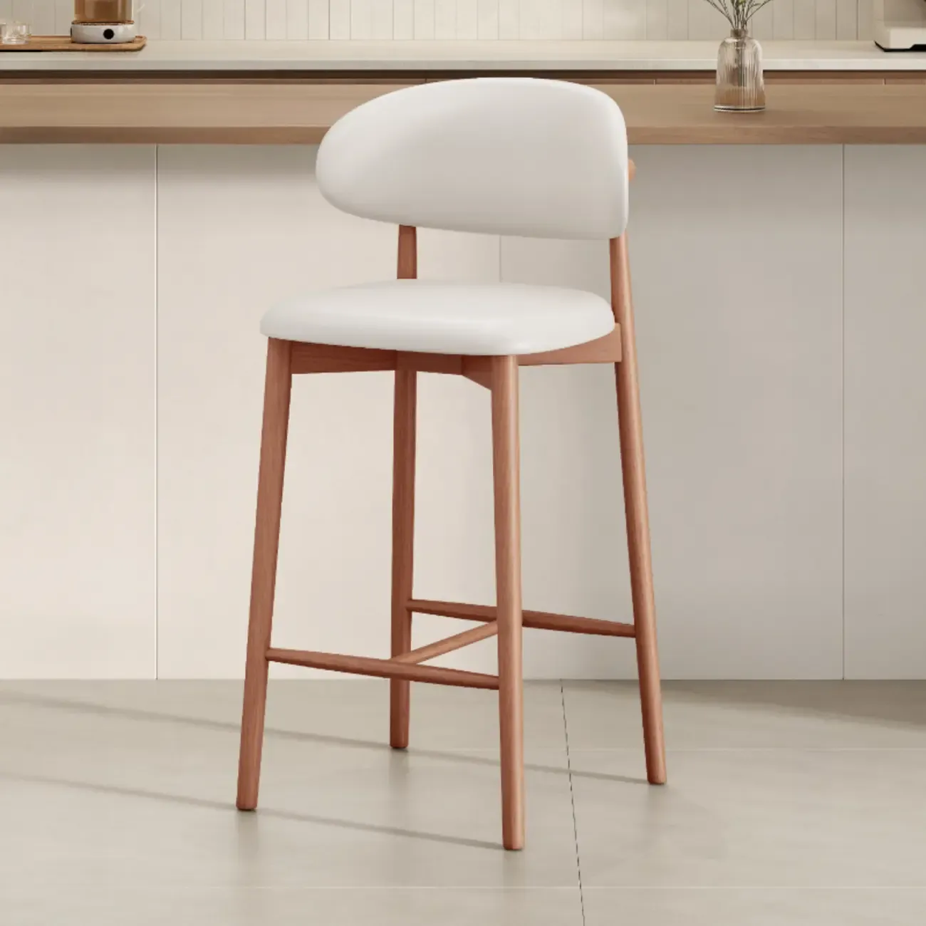 Mid Century Modern Upholstered Bar Stool with Back