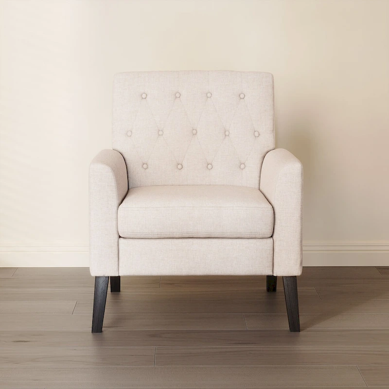 LUE BONA Modern Upholstered Accent Chair Linen Fabric Button Tufted Armchair with Solid Wood Frame - 28.5 W X 27.25 D X 33.75 H