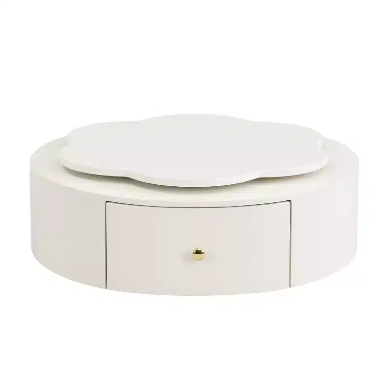 360 Rotatable Coffee Table Round Nesting Coffee Table with Flower Top & 2 Drawers, Accent Table Cocktail Table End Table Side Table-ModernLuxe