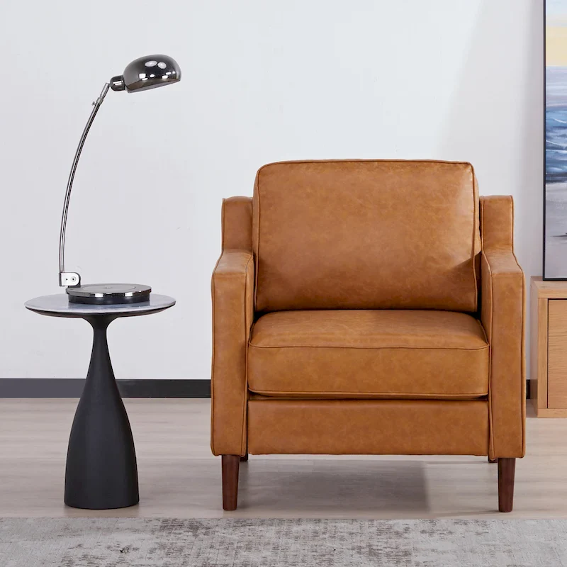 Sedona Modern Accent Chair, Faux Linen / Vegan Leather Armchair