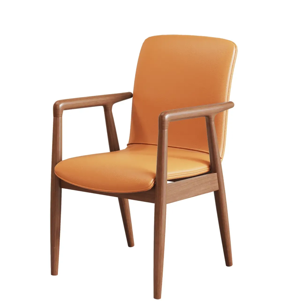 Modern Wood Faux Leather Upholstered Dining Armchair