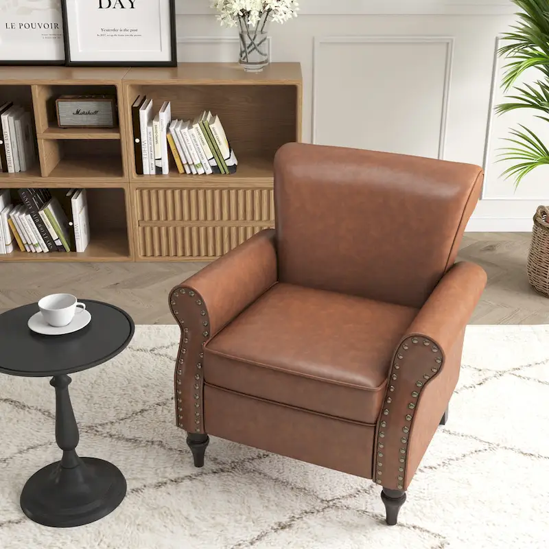 Rolled Armrests PU Accent Chair with Nailhead Trim