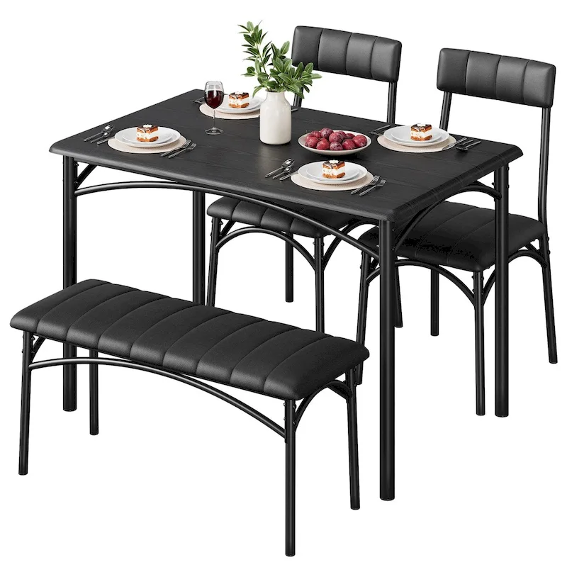 4 Piece Kitchen Table Set with 2 Upholstered Chairs, 1 Bench, 1 Dining Table