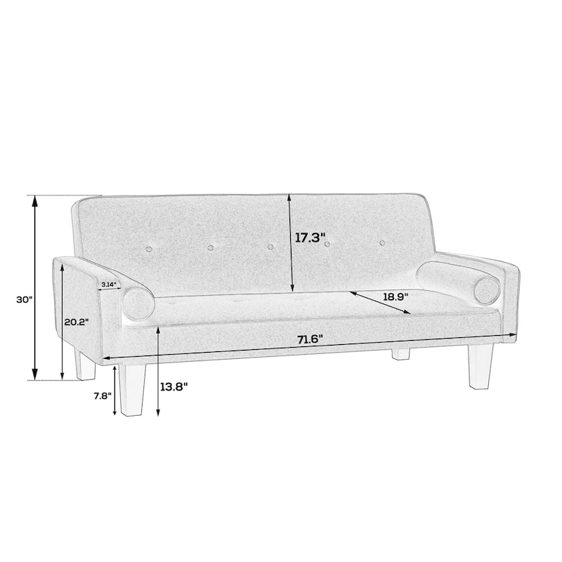 Linen Fabric Modern Convertible Sofa Bed with Removable Armrests