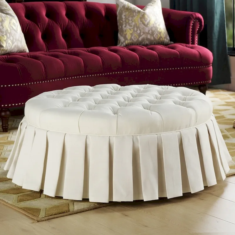 Gracewood Hollow Baruti Tufted Cocktail Ottoman with Pleated Skirt
