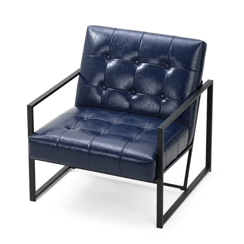 Glitzhome Modern PU Leather Tufted Accent Chair with Ottoman Set