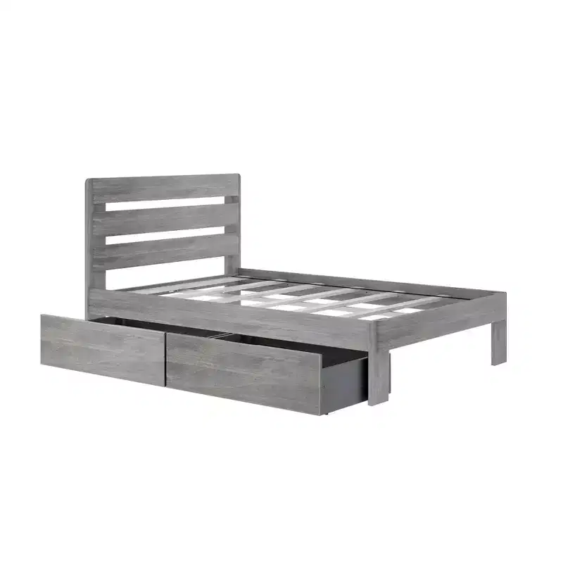 Full Bed Frame with Storage Drawers, Solid Wood Platform Bed for Kids