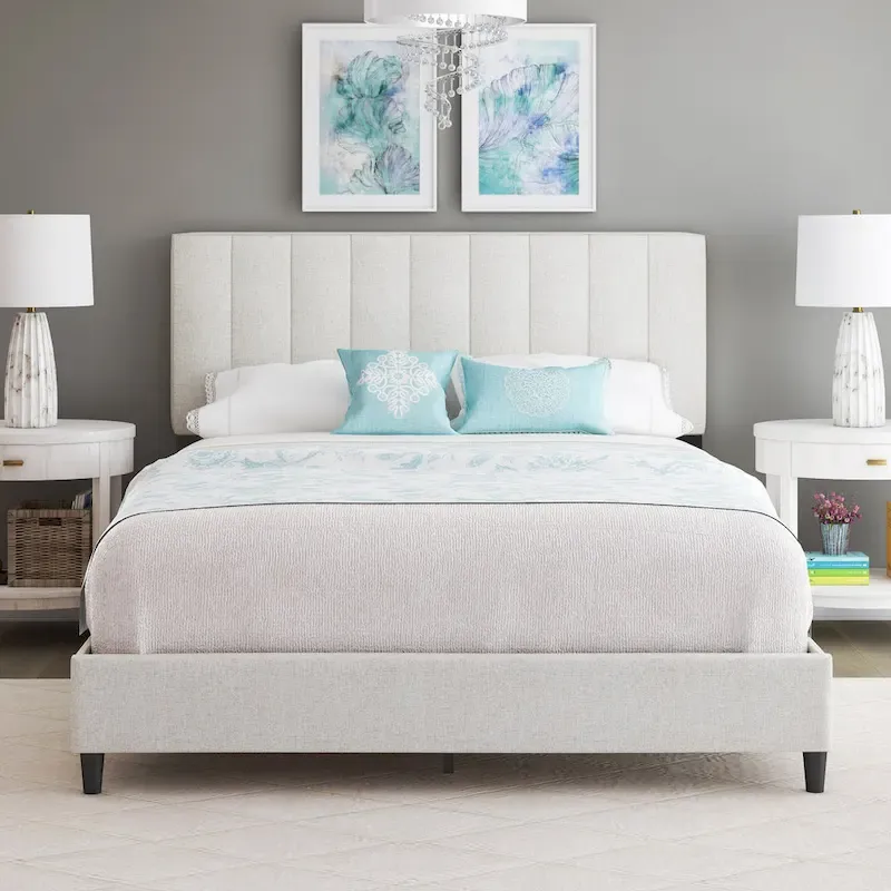 Linen Fully Upholstered Platform Bed Frame with Adjustable Headboard