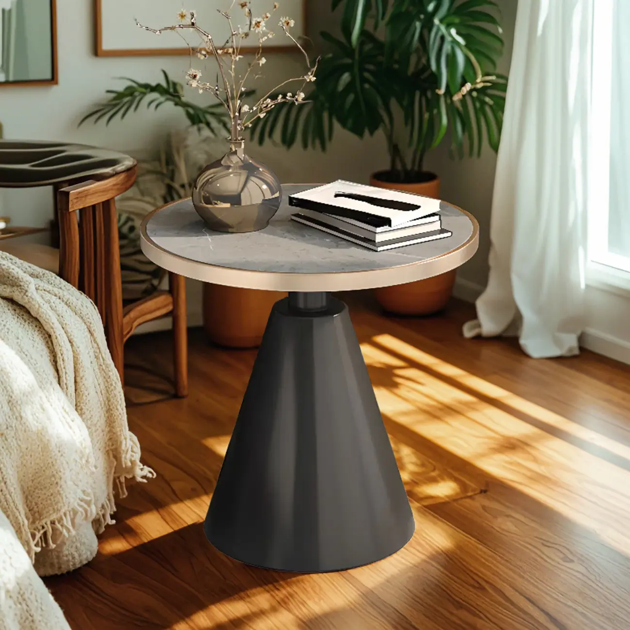 Modern Glam Round Marble Side Table for Living Room