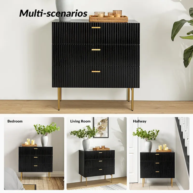 Gilb Modern 3-Drawer Dresser Nightstand with Metal Legs by HULALA HOME