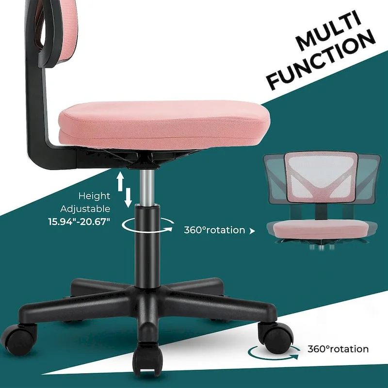 Armless Small Office Desk Chair with Back