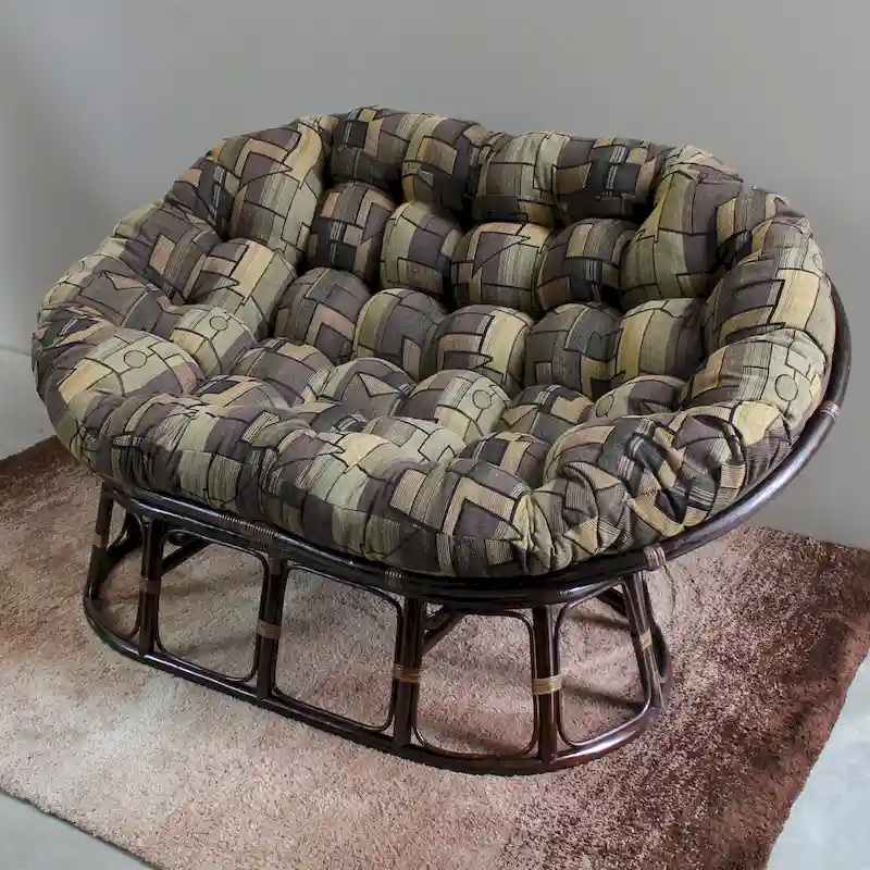 Bali Rattan Double Papasan Chair with Tapestry Cushion