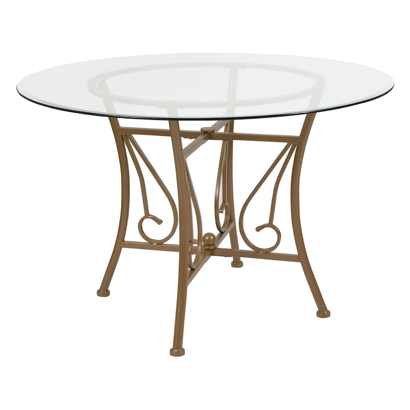 45 Round Glass Dining Table with Curl Accent Matte Metal Frame - 45W x 45D x 29H - 45W x 45D x 29H