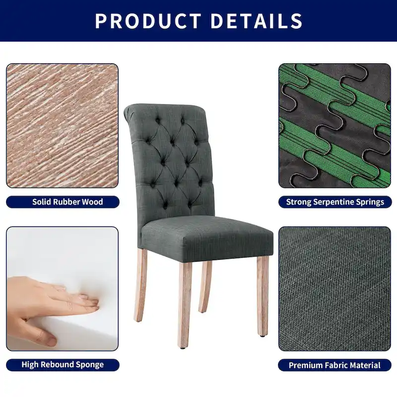 Subrtex(Set of 2)Linen Parsons Upholstered Button Dining Chair