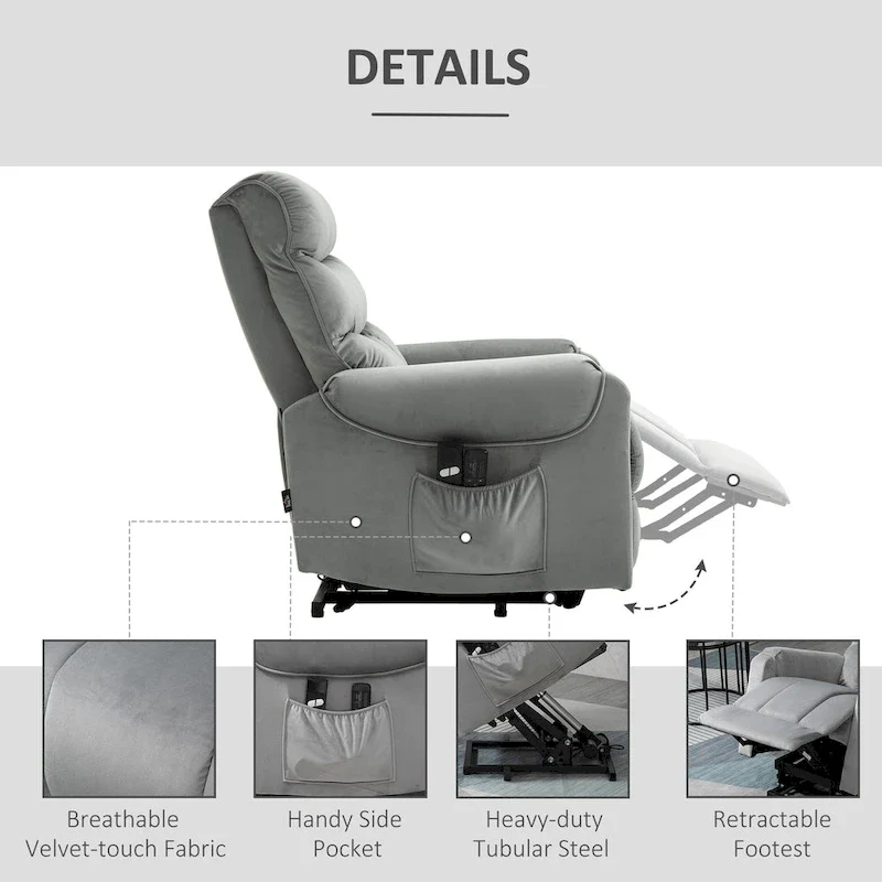 HOMCOM Electric Power Lift Recliner, Upholstered Vibration Massage Chair with Remote Control