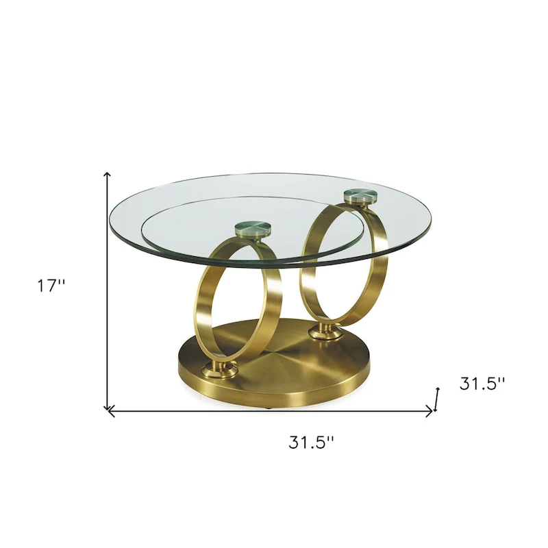 HomeRoots 32 Clear And Gold Glass And Metal Round Abstract Coffee Table - 31.5' X '17' X '31.5