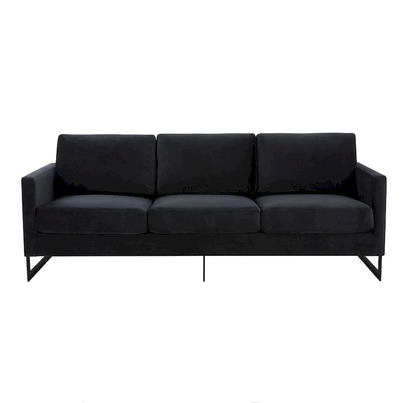 Leisuremod Lincoln 3-Seater Upholstered Velvet Sofa with Black Stainless-Steel Base