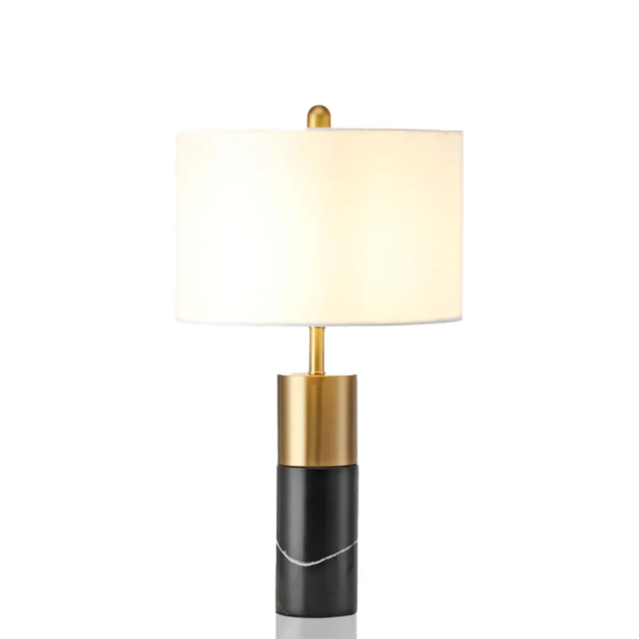Modern Cylinder Stone Table Lamp with Fabric Shade