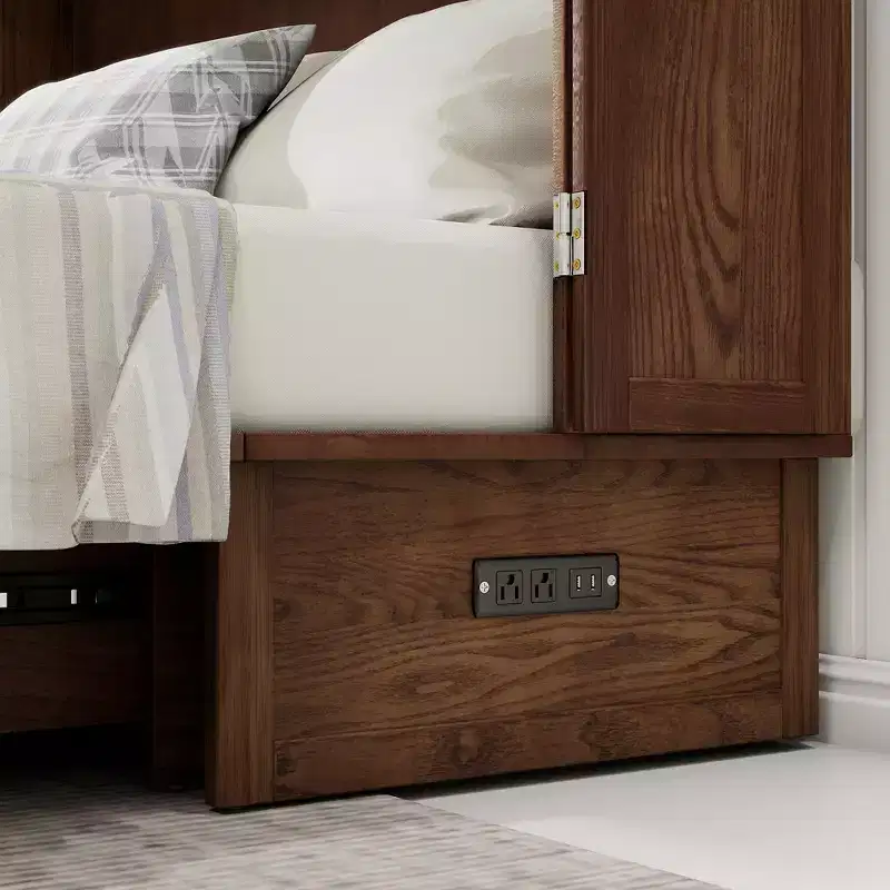 Keloyid Haimyy Solid Wood Frame Queen Murphy Bed Chest with Built-in Charger and Strong Drawer