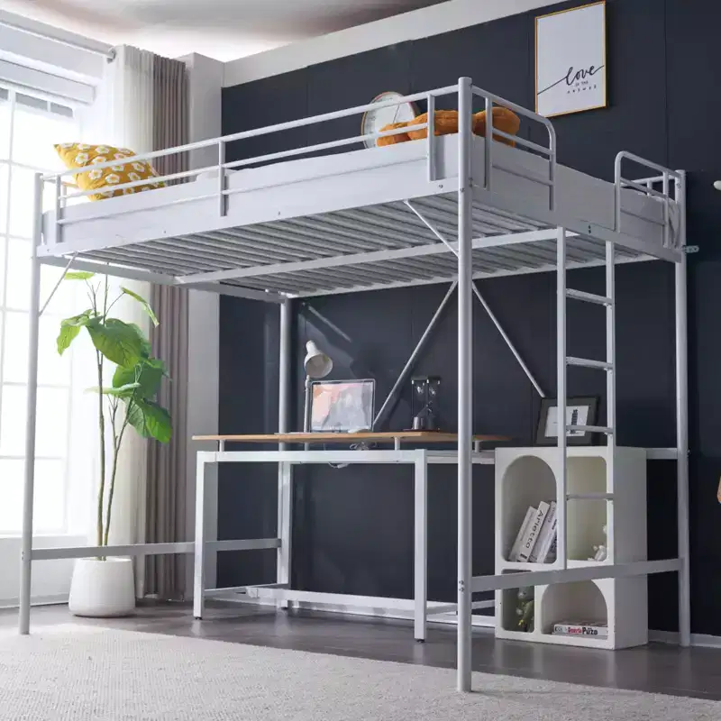 White Full-Size Metal Loft Bed, Single Sleeper