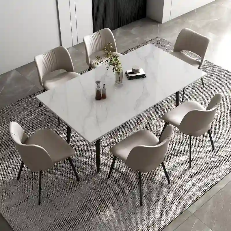 9 Piece 62.9 inch to 94.4 inch Extendable Dining Table Set with Sintered Stone Top 8 Chairs