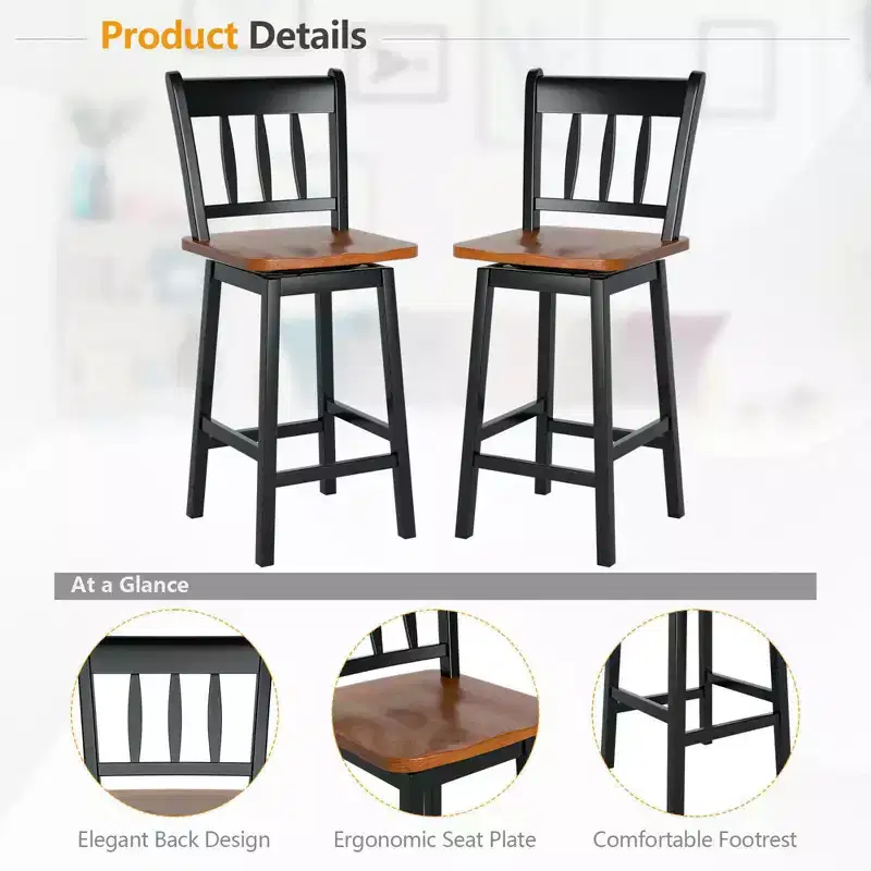 Costway 4PCS Bar Stool 24.5'' Swivel Counter Height Chair w/ Footrest