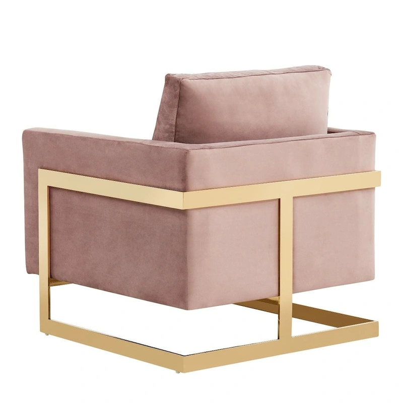 LeisureMod Lincoln Mid-Century Velvet Accent Arm Chair With Gold Frame - 34