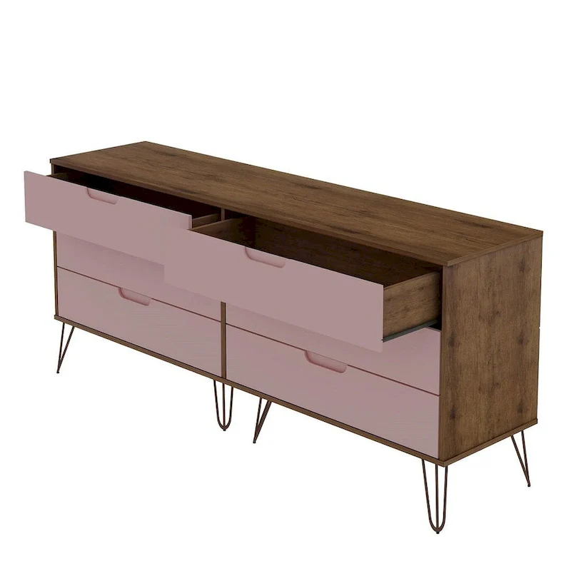 6-Drawer Double Low Dresser with Metal Legs