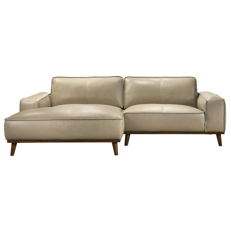 Mid-Century Modern Genuine Leather Sectional Sofa with High-Density Foam, Removable Legs for Living Room