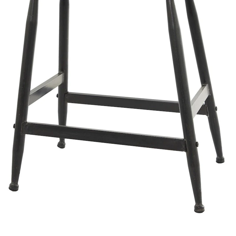 Metal Counter Stool with Brown Wood Top - Black