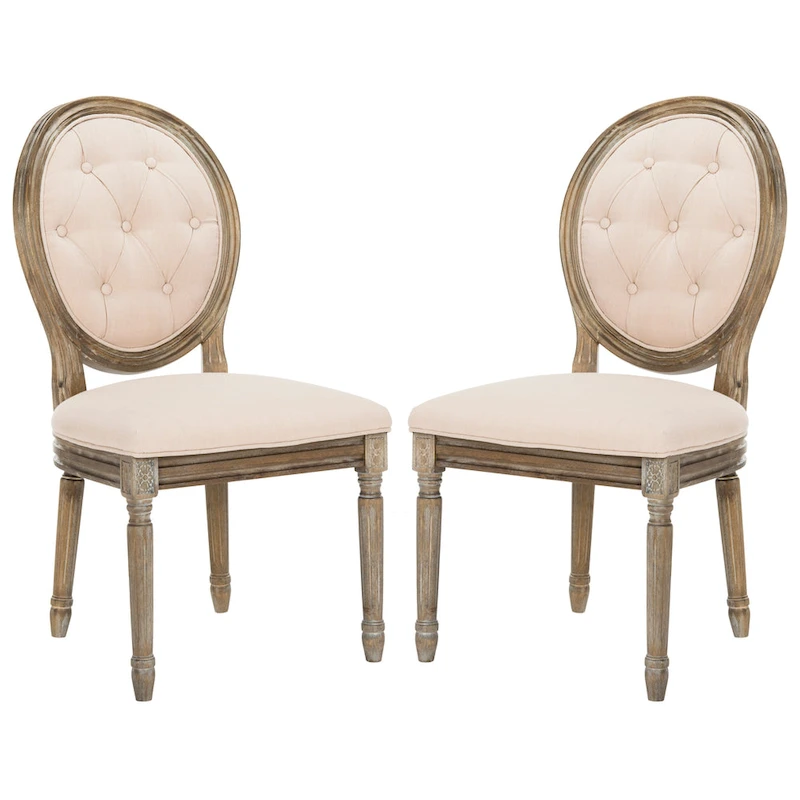 SAFAVIEH Eskarne Rustic Oak Tufted Oval Dining Chair (Set of 2) - 20 x 24 x 39 - 20Wx24Dx39H