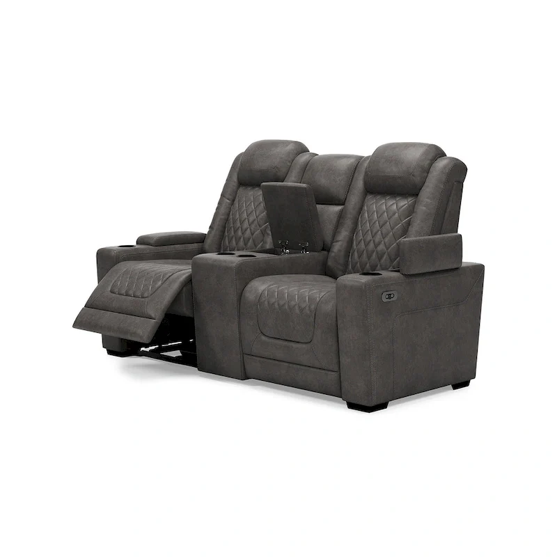 Signature Design by Ashley HyllMont Gray Power Reclining Loveseat with Console - 71.75 W x 39 D x 44 H
