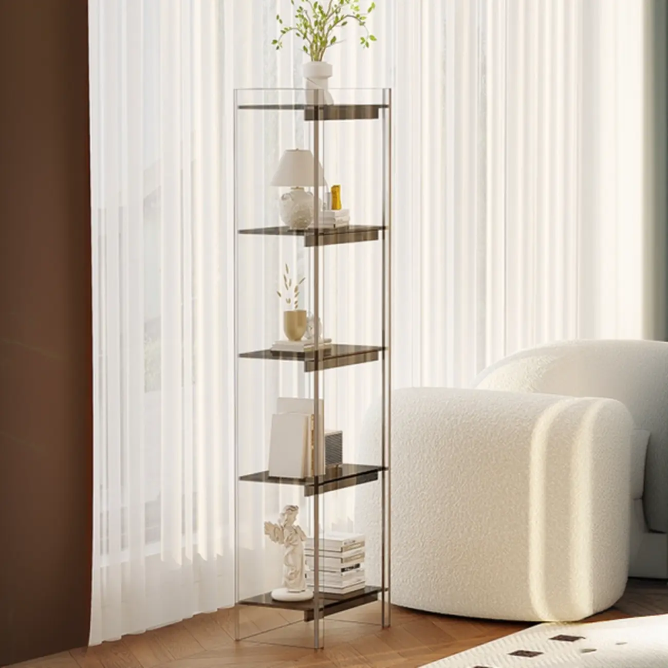 Minimalism Clear Acrylic 4-Tier Vertical Narrow Bookcase