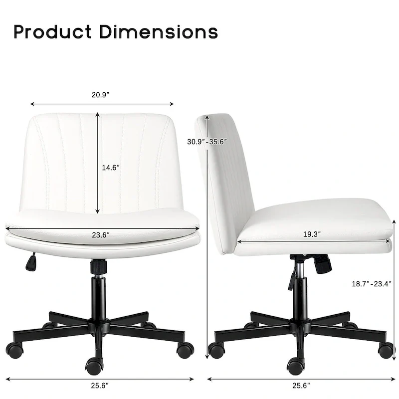 Bossin Criss Cross Chair with Wheels,PU Leather Armless Cross Legged Office chair, Adjustable Wide Seat Task Vanity Chair
