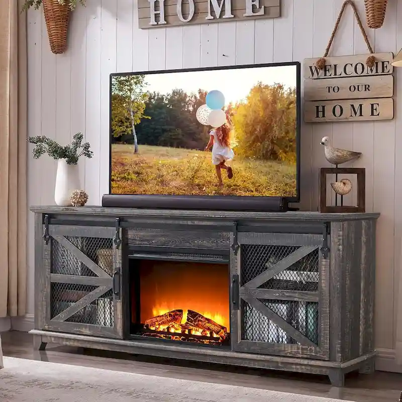 Farmhouse Fireplace TV Stand, Entertainment Center, TV Console