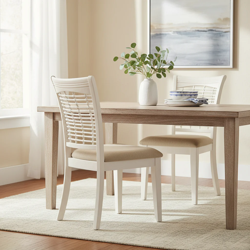 White Wood Dining Chairs (Set of 2)