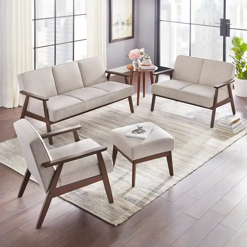 3-Seat Sofa with Rubberwood Legs and Removable Cushions