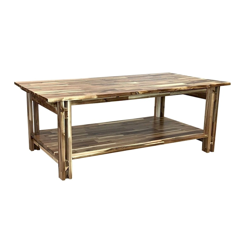 Acacia Wood Architectural Coffee Table with Shelf
