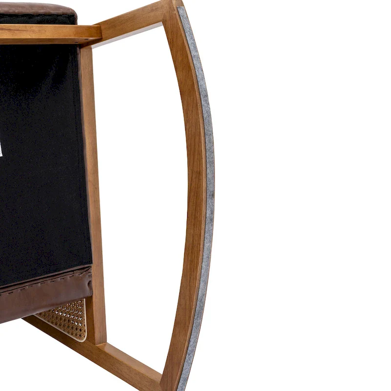 SEYNAR Modern PU Leather Rocking Chair with Rattan Arms