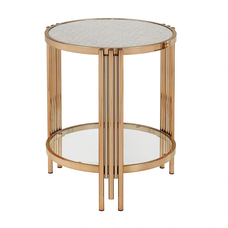Bruges Champagne Gold Finish Textured Glass Table with Shelf by iNSPIRE Q Bold