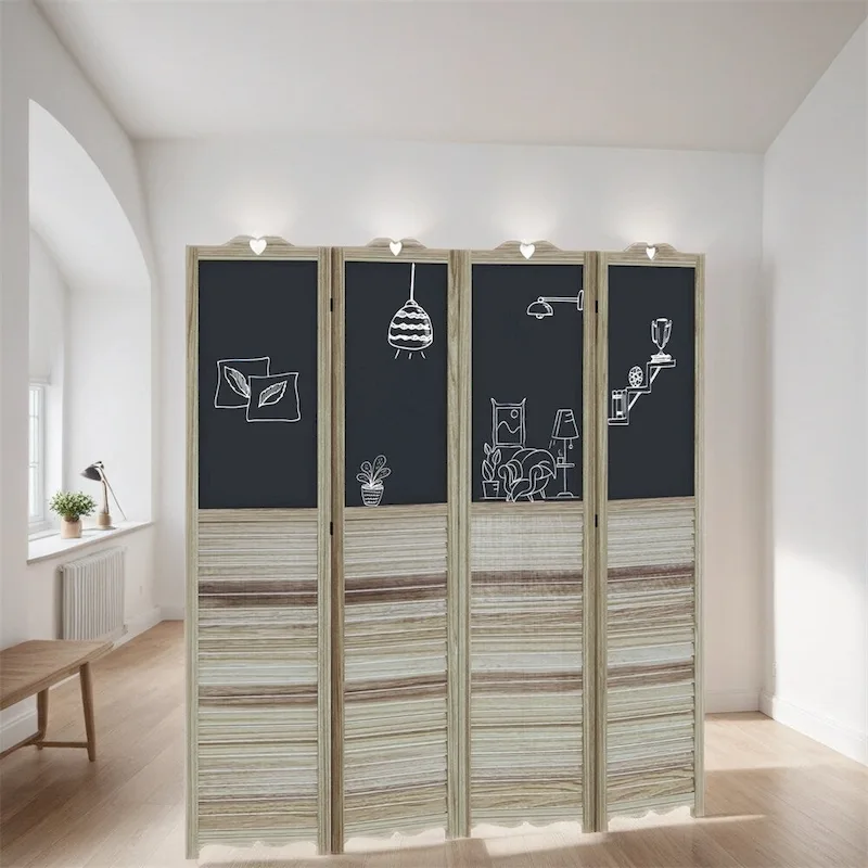 4-Panel Freestanding Folding Privacy Screen with Blackboard